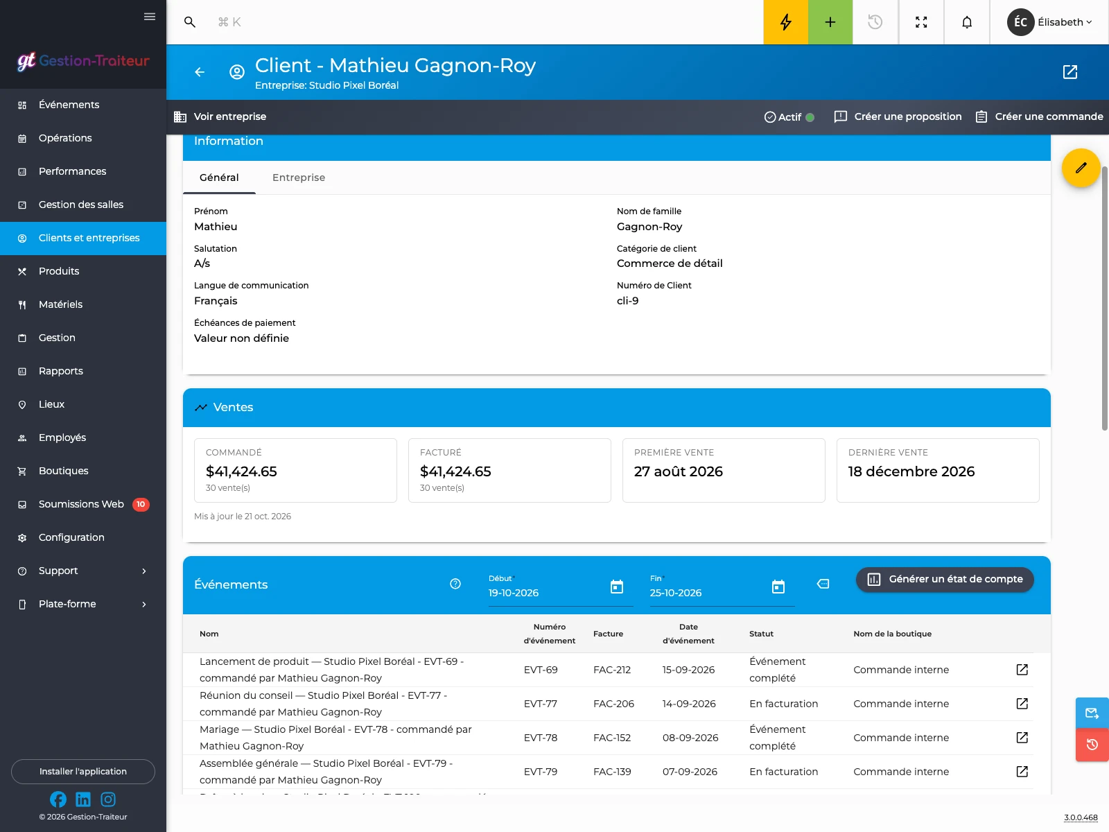 capture : fiche client